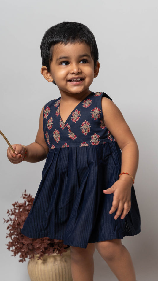 Blue and Red Pattern Cotton Dress
