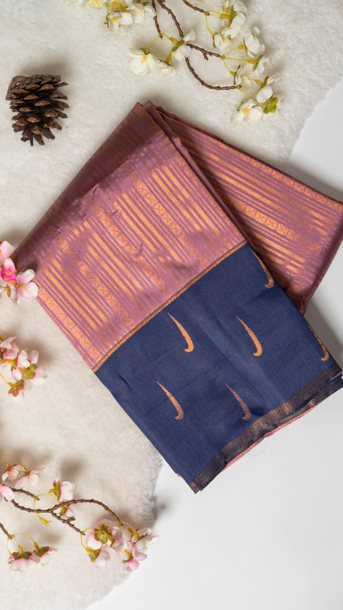 Box Stripes Semi-Kanchi Silk Saree with Blouse