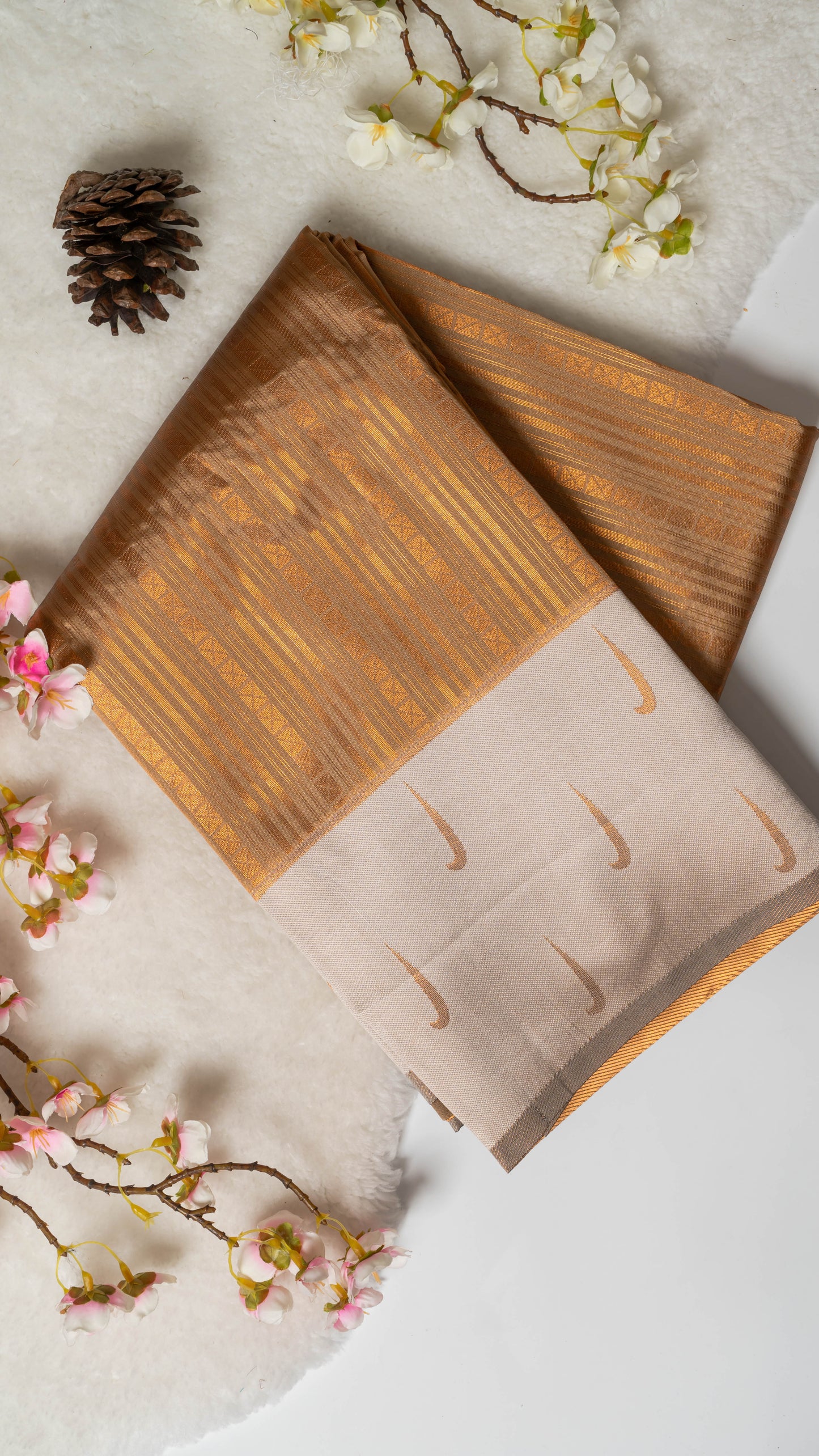 Box Stripes Semi-Kanchi Silk Saree with Blouse