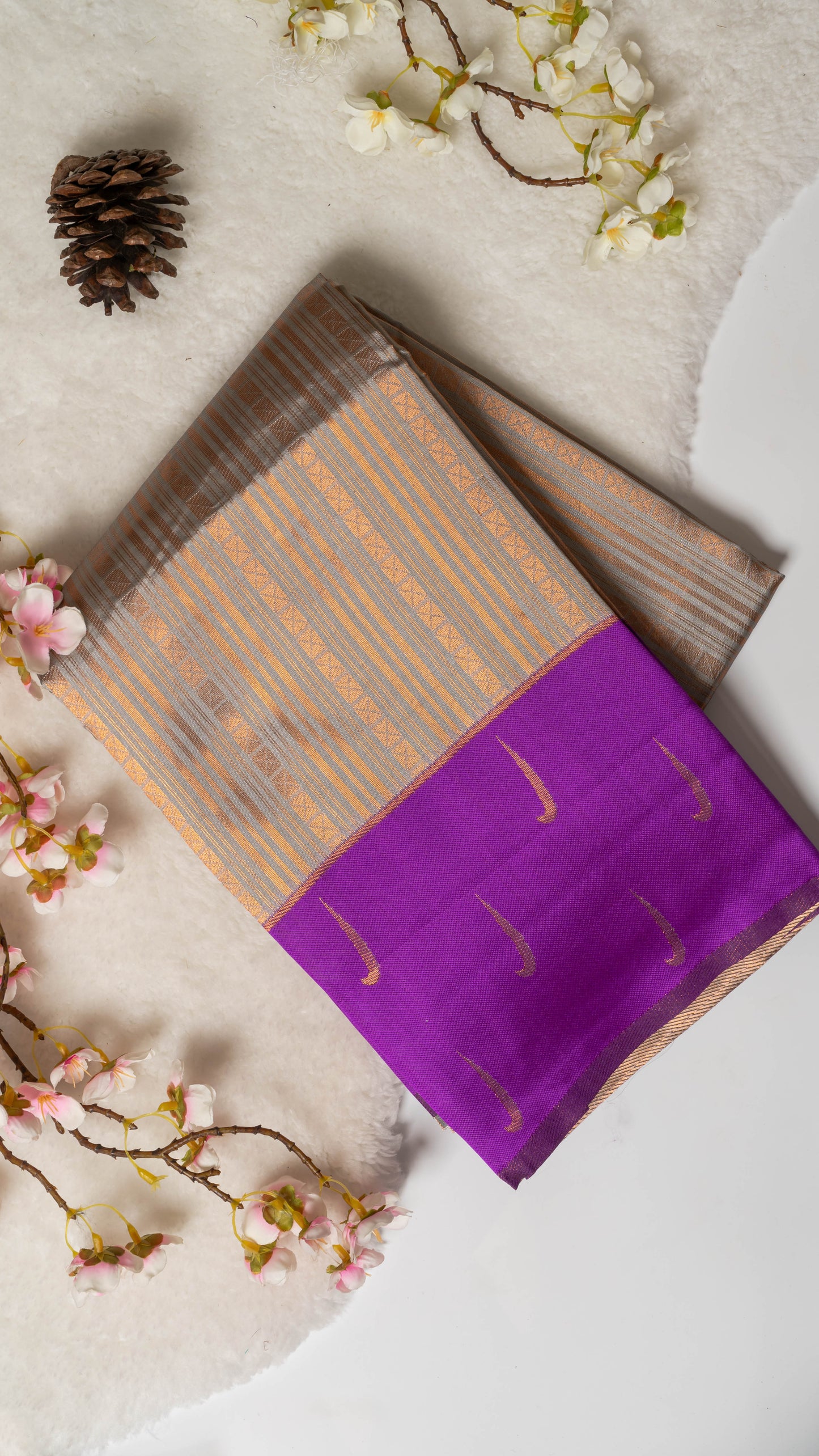 Box Stripes Semi-Kanchi Silk Saree with Blouse