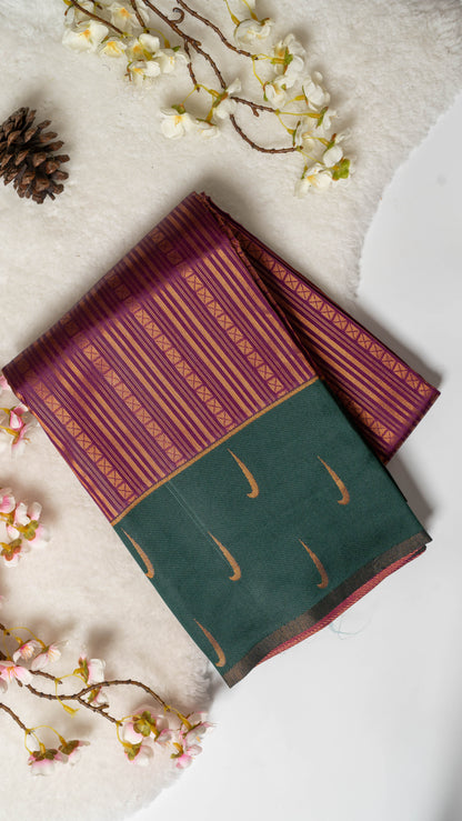 Box Stripes Semi-Kanchi Silk Saree with Blouse