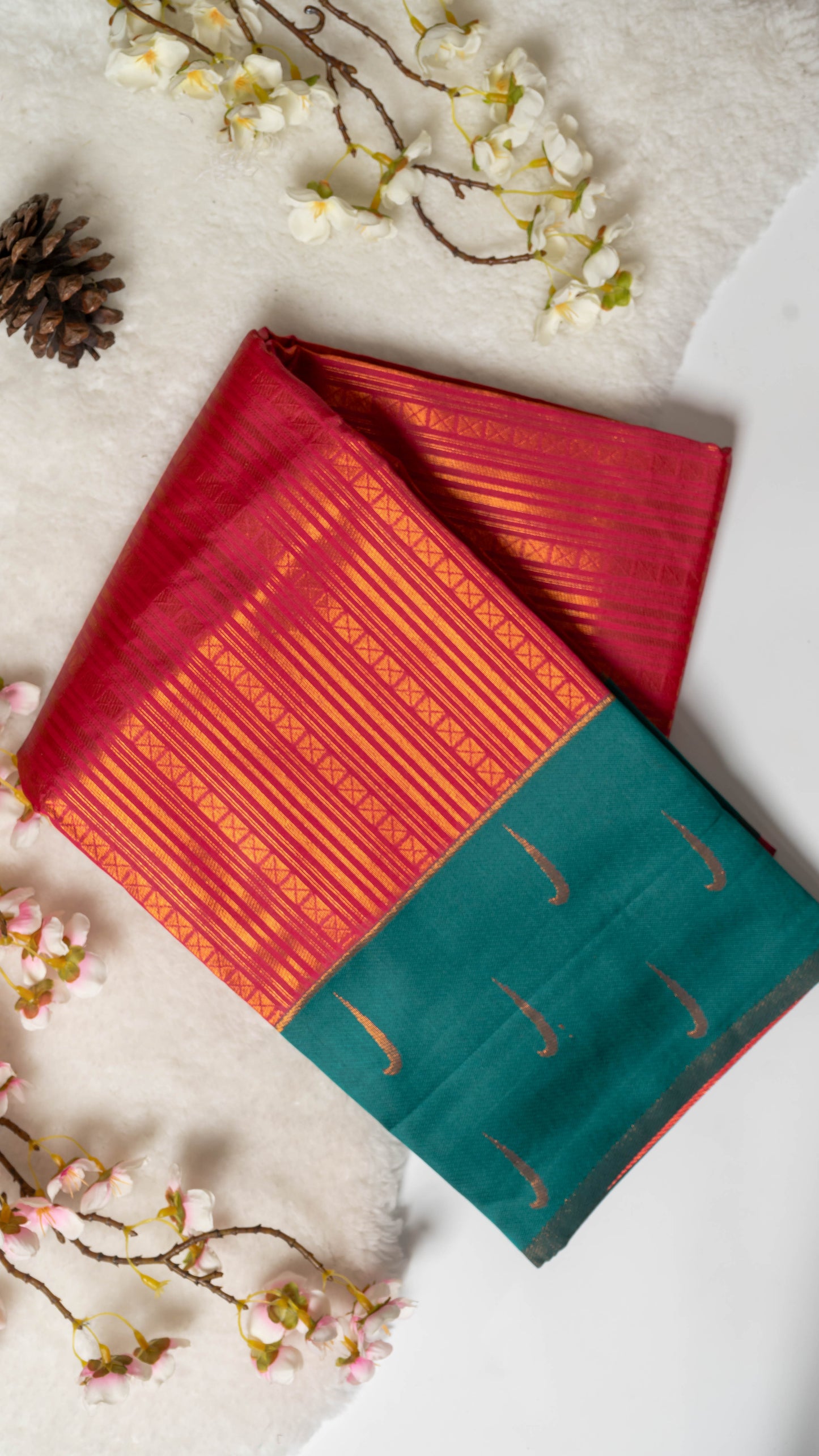 Box Stripes Semi-Kanchi Silk Saree with Blouse