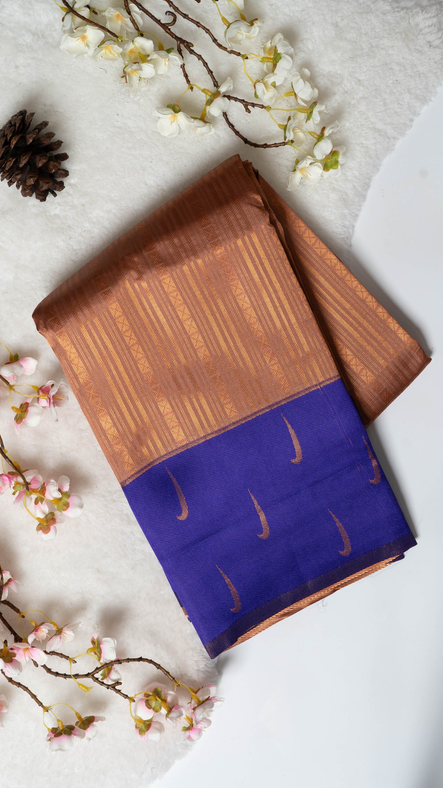 Box Stripes Semi-Kanchi Silk Saree with Blouse