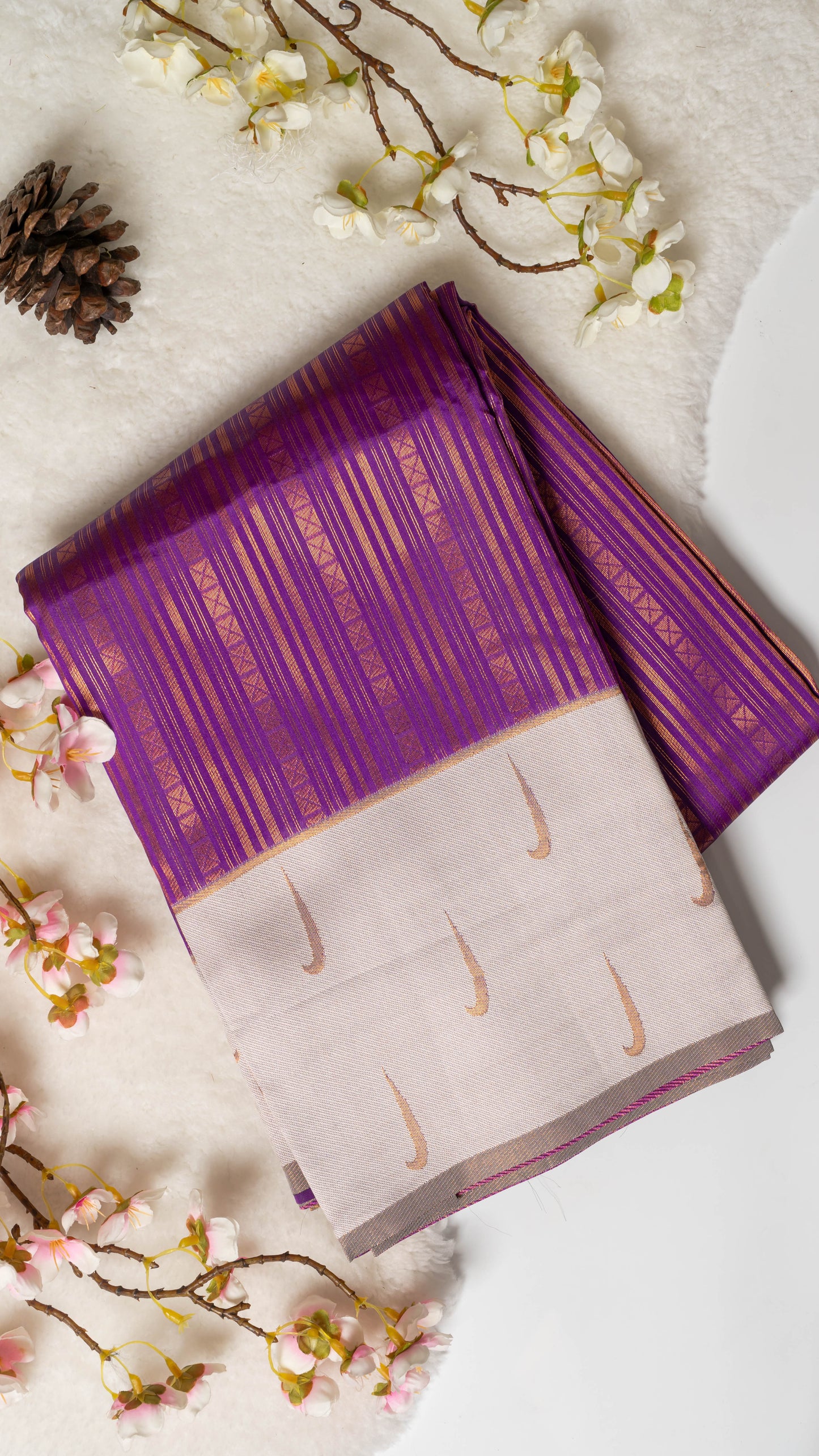 Box Stripes Semi-Kanchi Silk Saree with Blouse