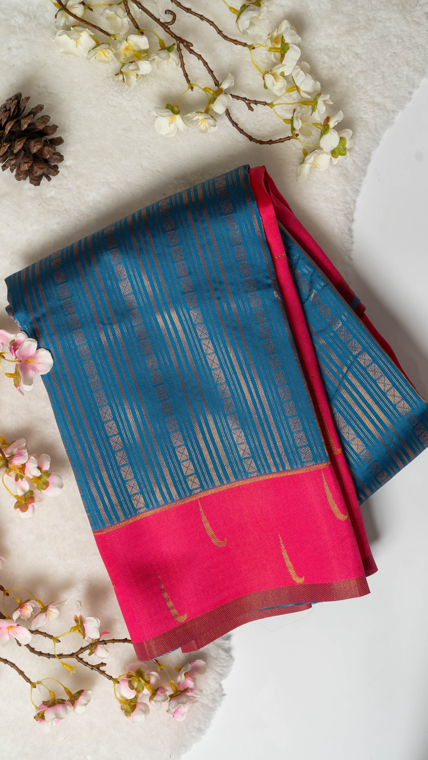 Box Stripes Semi-Kanchi Silk Saree with Blouse