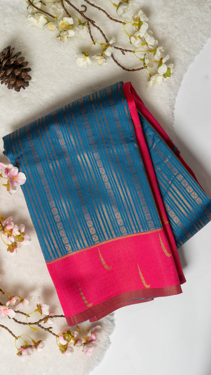 Box Stripes Semi-Kanchi Silk Saree with Blouse