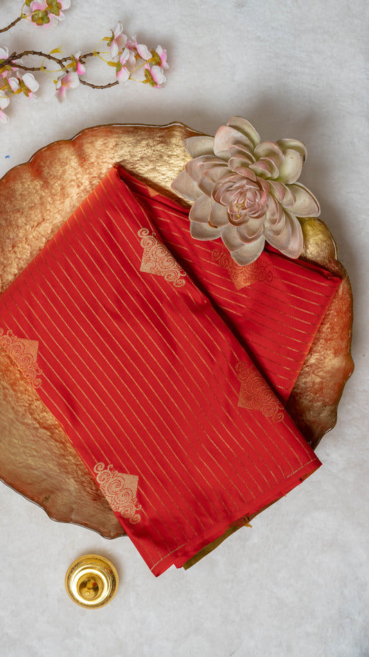 Dark Orange Premium Semi-Kanchi Silk Saree with Blouse