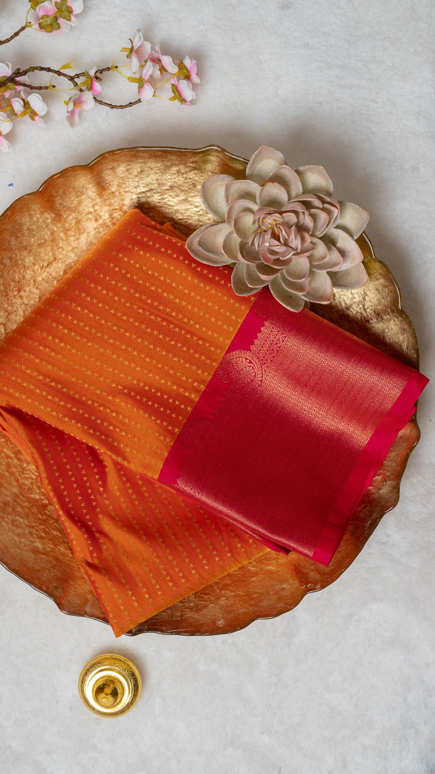 Orange Premium Semi-Kanchi Silk Saree with Blouse