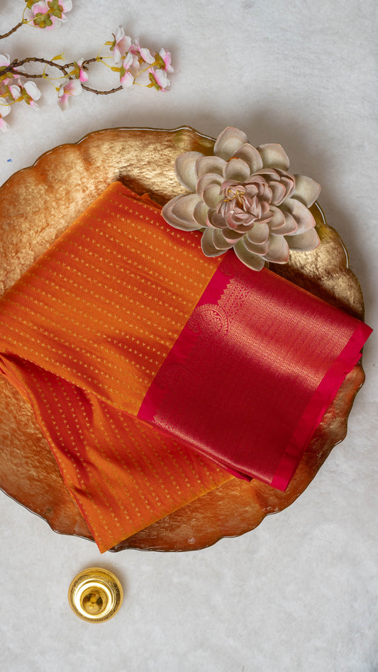 Orange Premium Semi-Kanchi Silk Saree with Blouse
