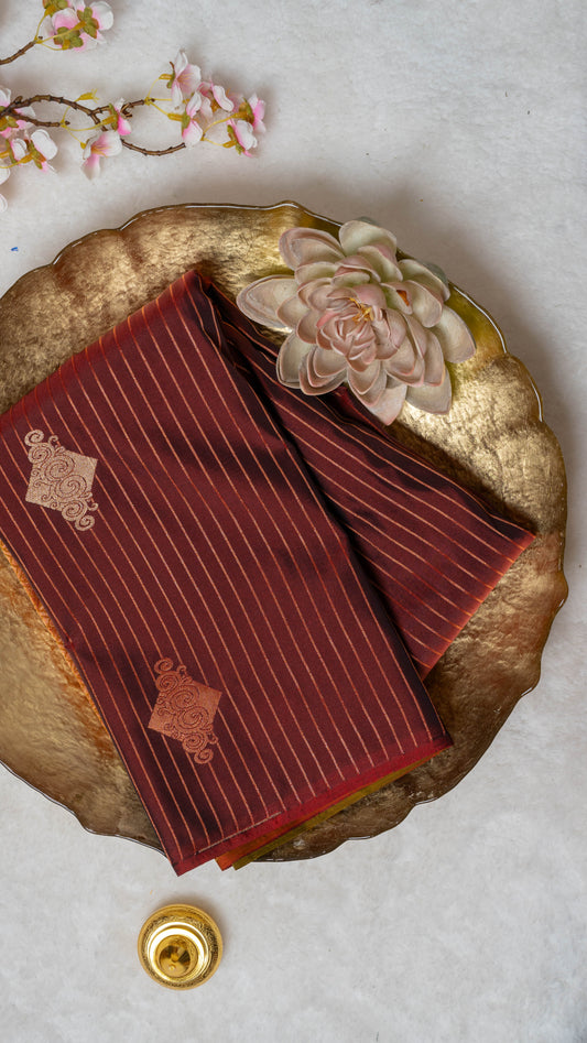 Dark Maroon Premium Semi-Kanchi Silk Saree with Blouse