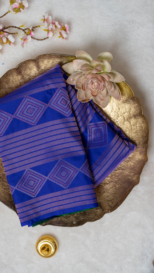 Bright Blue Premium Semi-Kanchi Silk Saree with Blouse