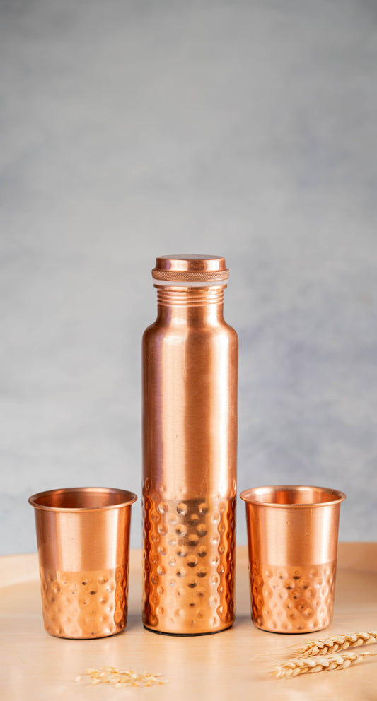 Copper Water Bottle with 2 Glasses Set - 1