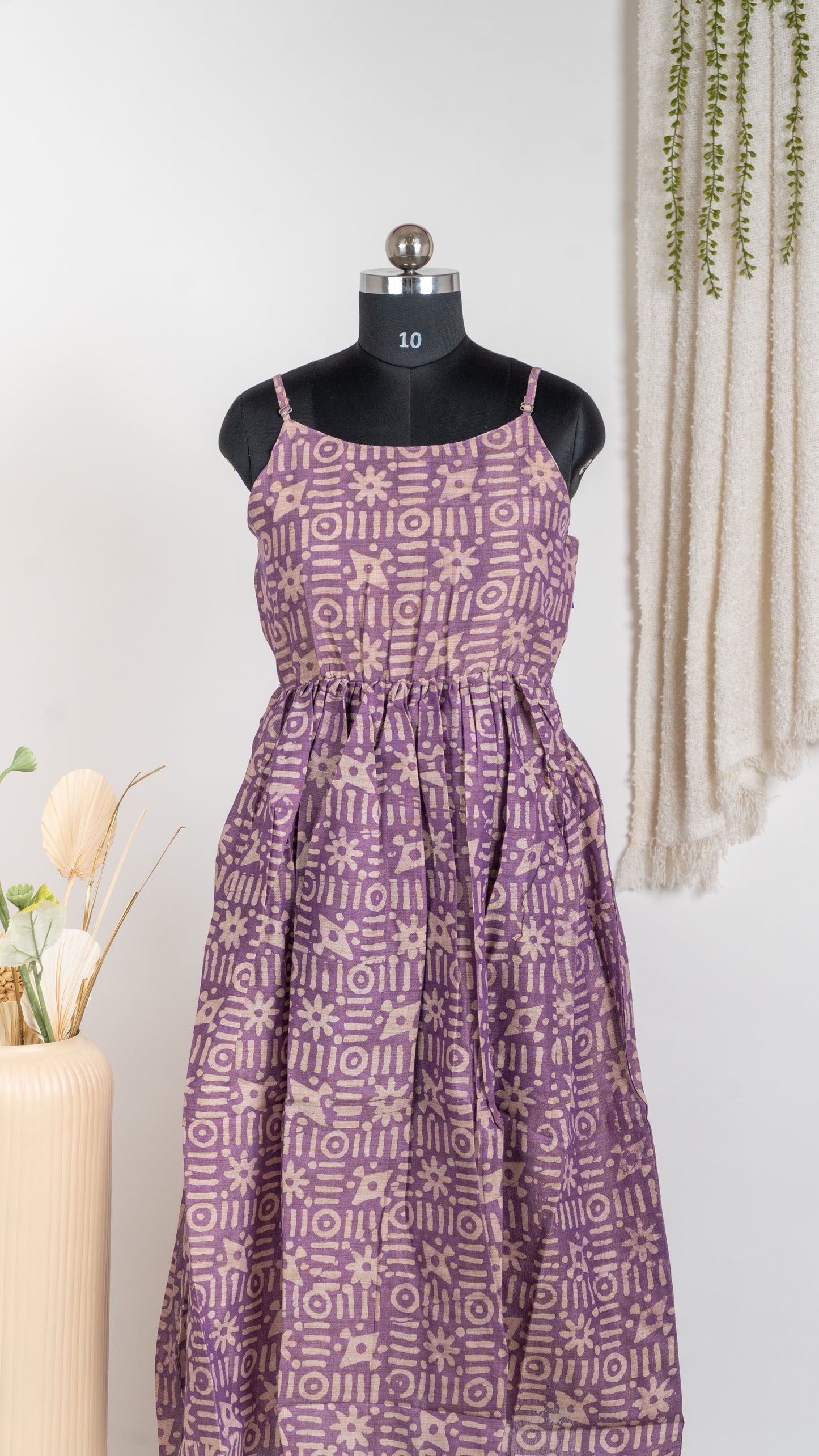Lavender Abstract Print Dupion Sleeveless Dress