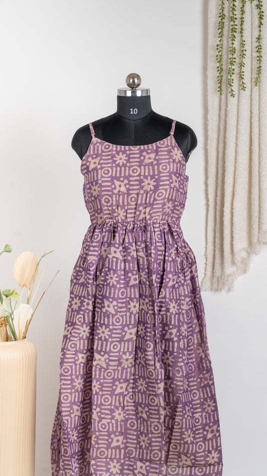 Lavender Abstract Print Dupion Sleeveless Dress