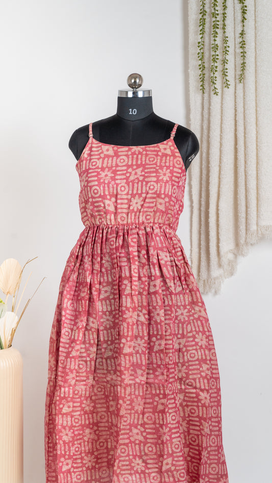 Blush Pink Abstract Print Dupion Sleeveless Dress