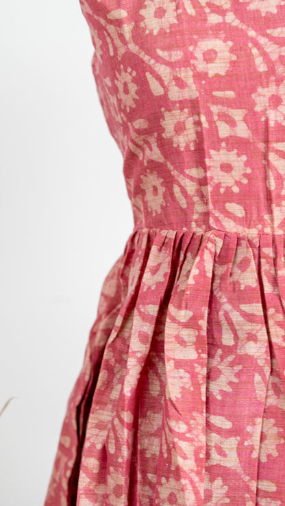 Coral Pink Ethnic Print Dupion Sleeveless Maxi Dress