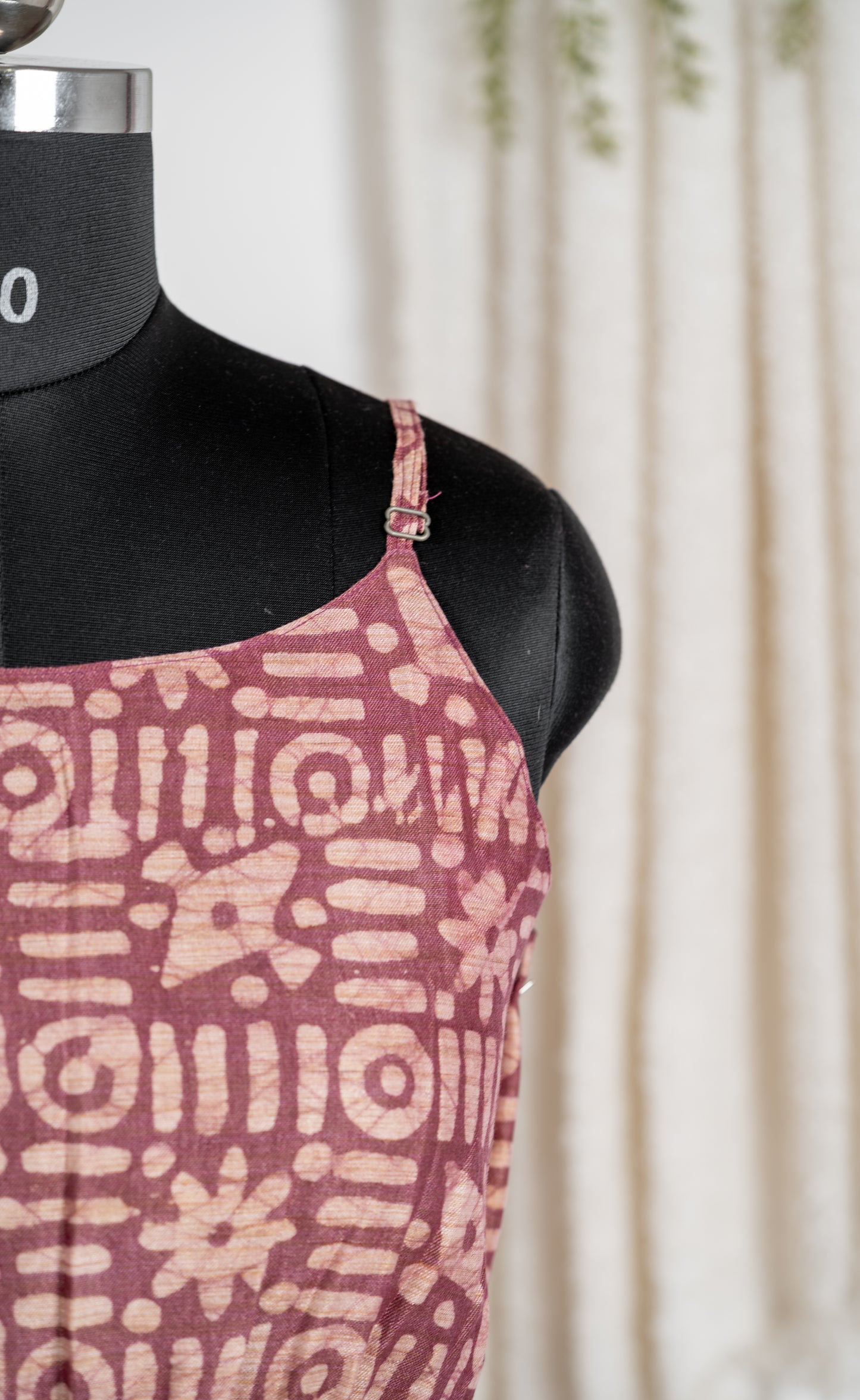 Maroon Abstract Print Dupion Sleeveless Dress