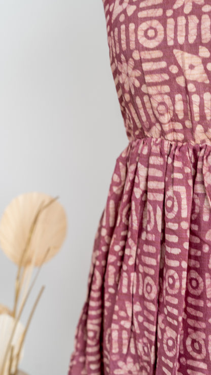 Maroon Abstract Print Dupion Sleeveless Dress