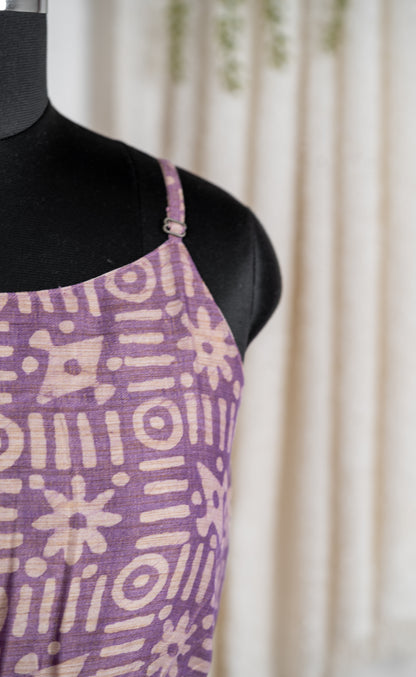 Lavender Abstract Print Dupion Sleeveless Dress