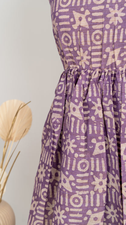 Lavender Abstract Print Dupion Sleeveless Dress