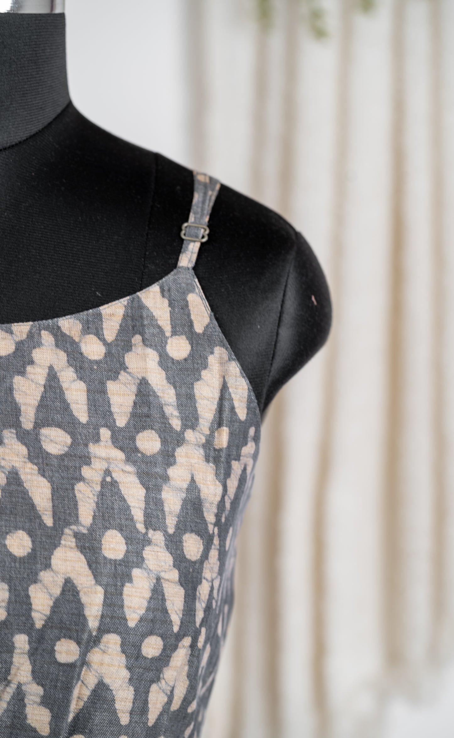 Grey Ikat Print Dupion Sleeveless Dress