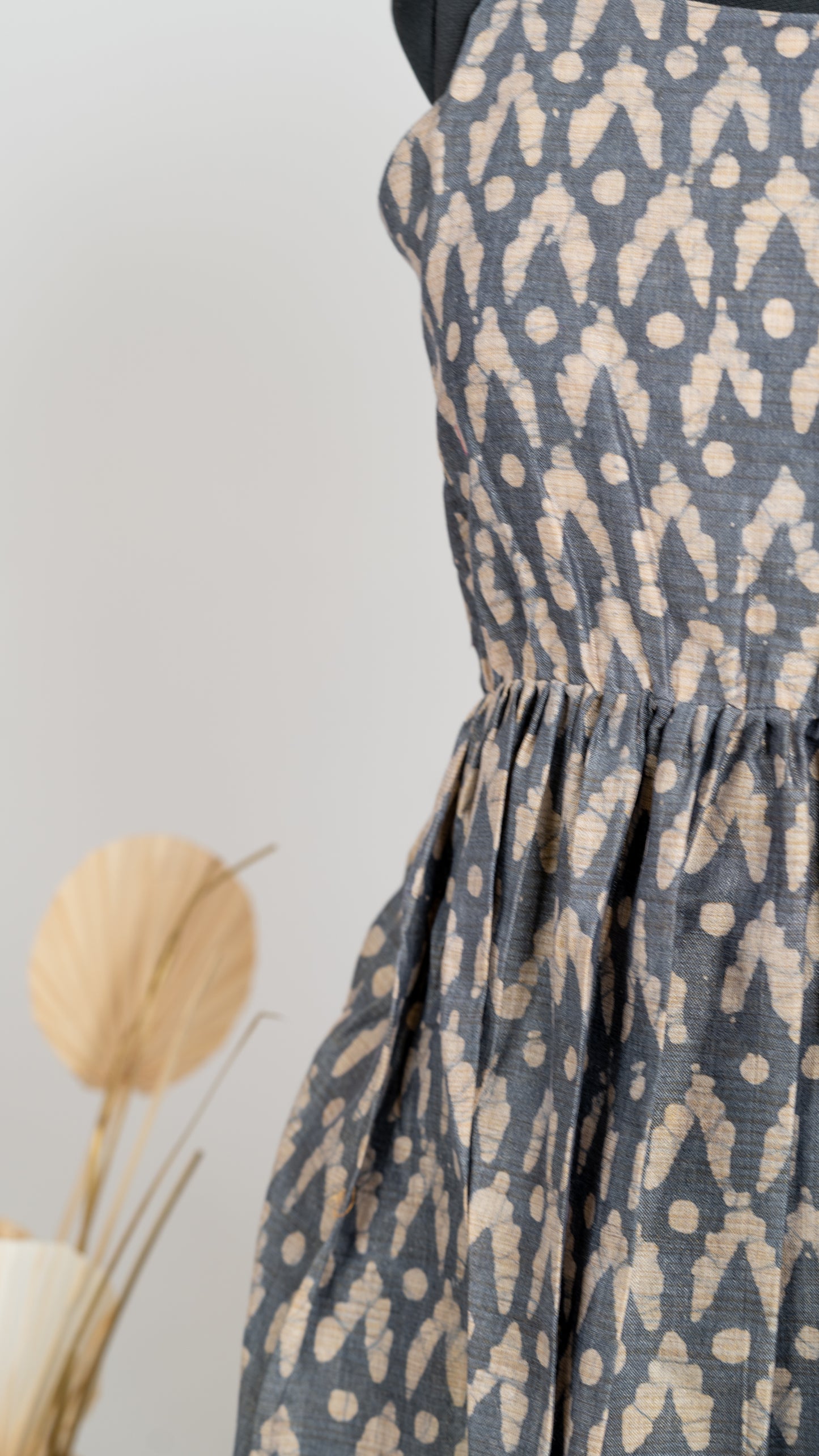 Grey Ikat Print Dupion Sleeveless Dress