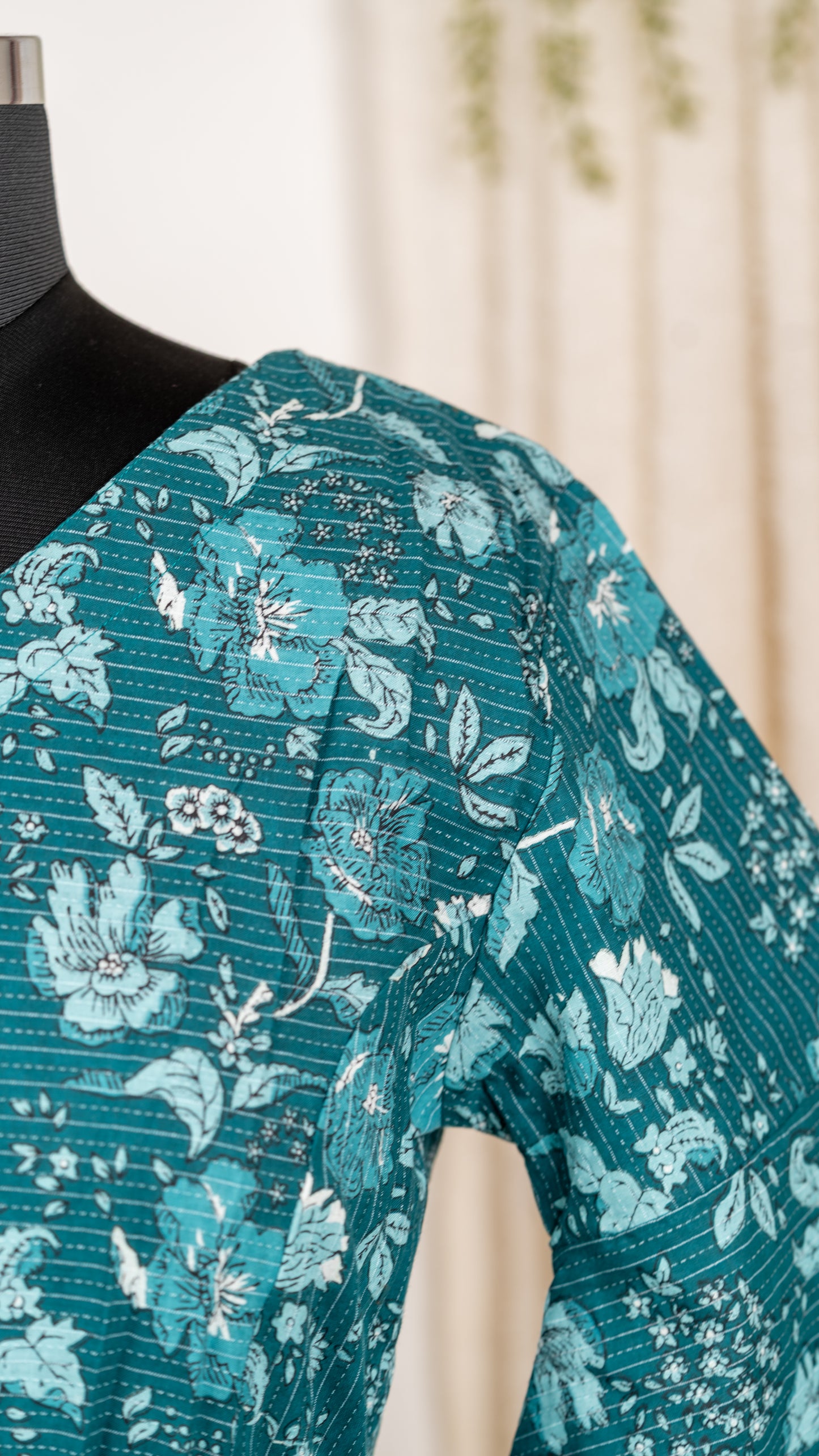 Teal Floral Cotton Co-Ord Set with Bell Sleeves