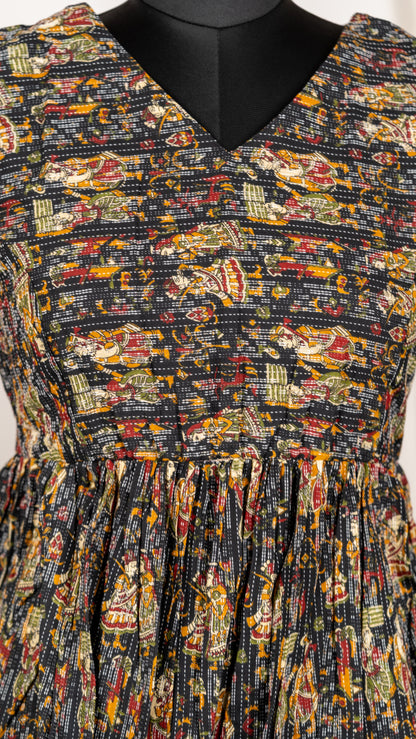 Black Multicolor Floral Cotton Co-Ord Set with Bell Sleeves