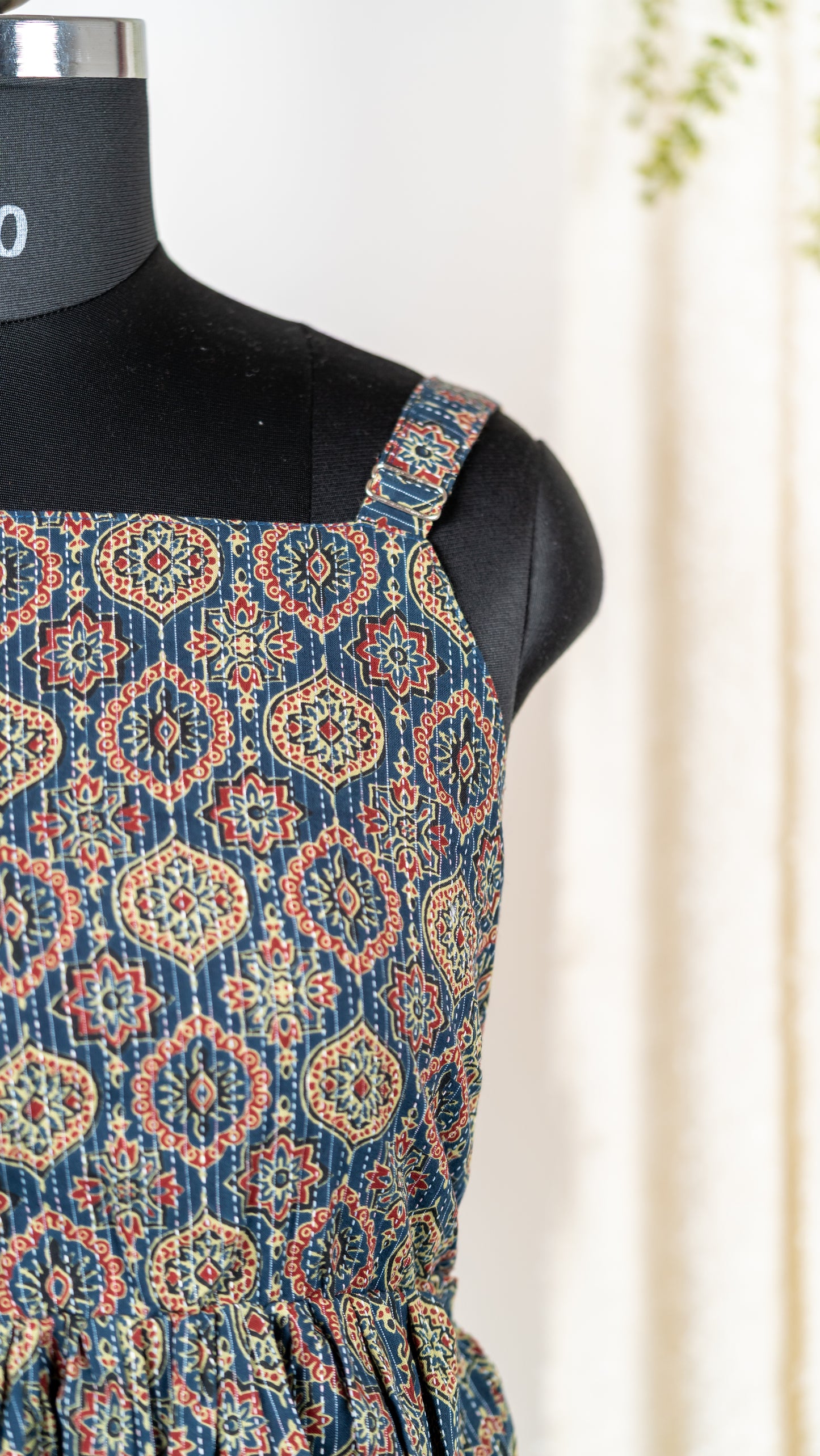 Indigo Medallion Print Cotton Tie-Back Dress