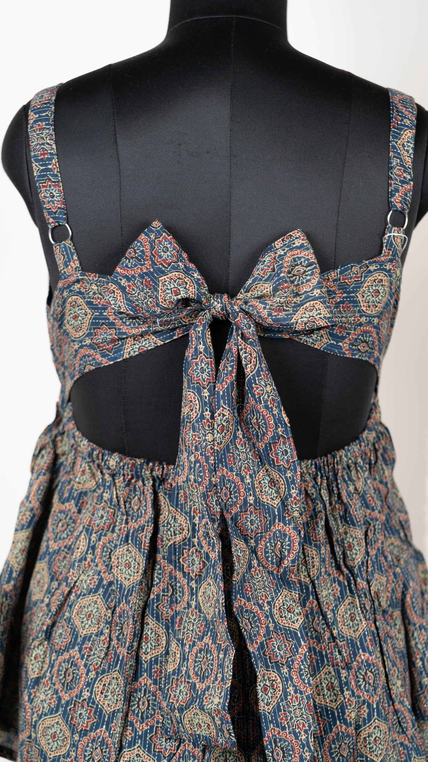 Indigo Medallion Print Cotton Tie-Back Dress