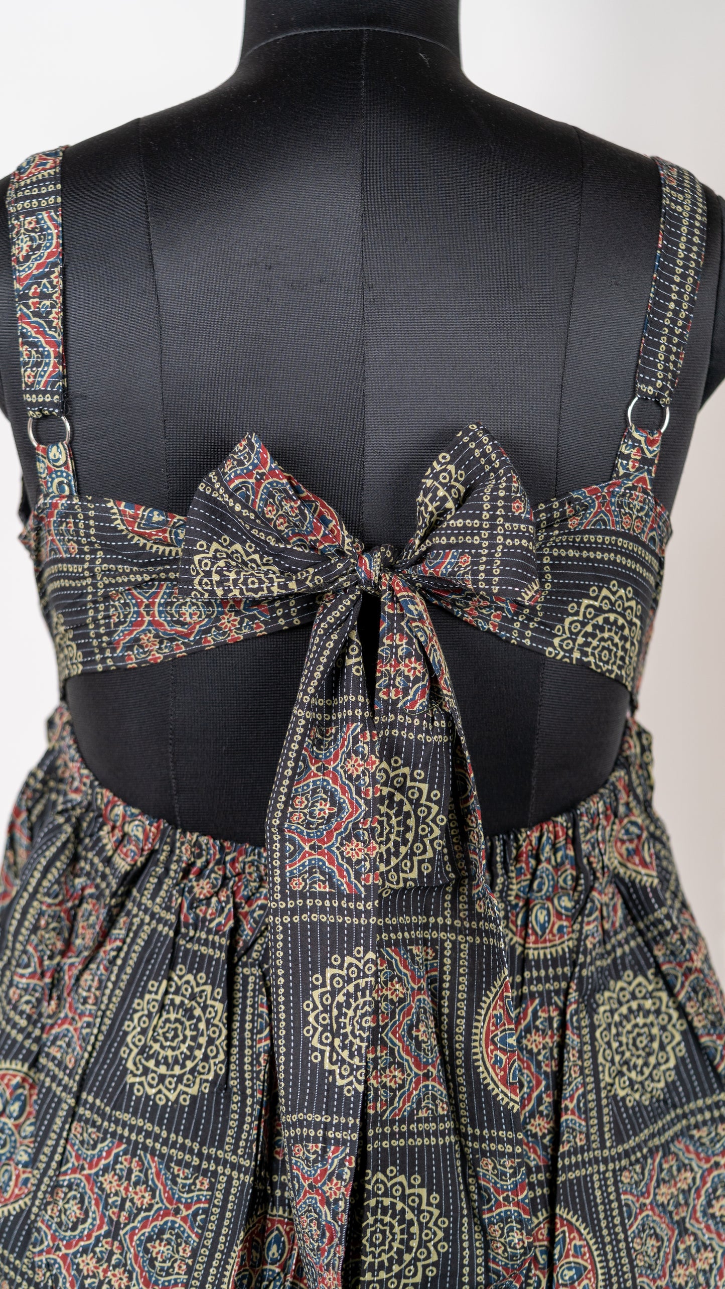 Black Ajrakh-Inspired Cotton Tie-Back Dress