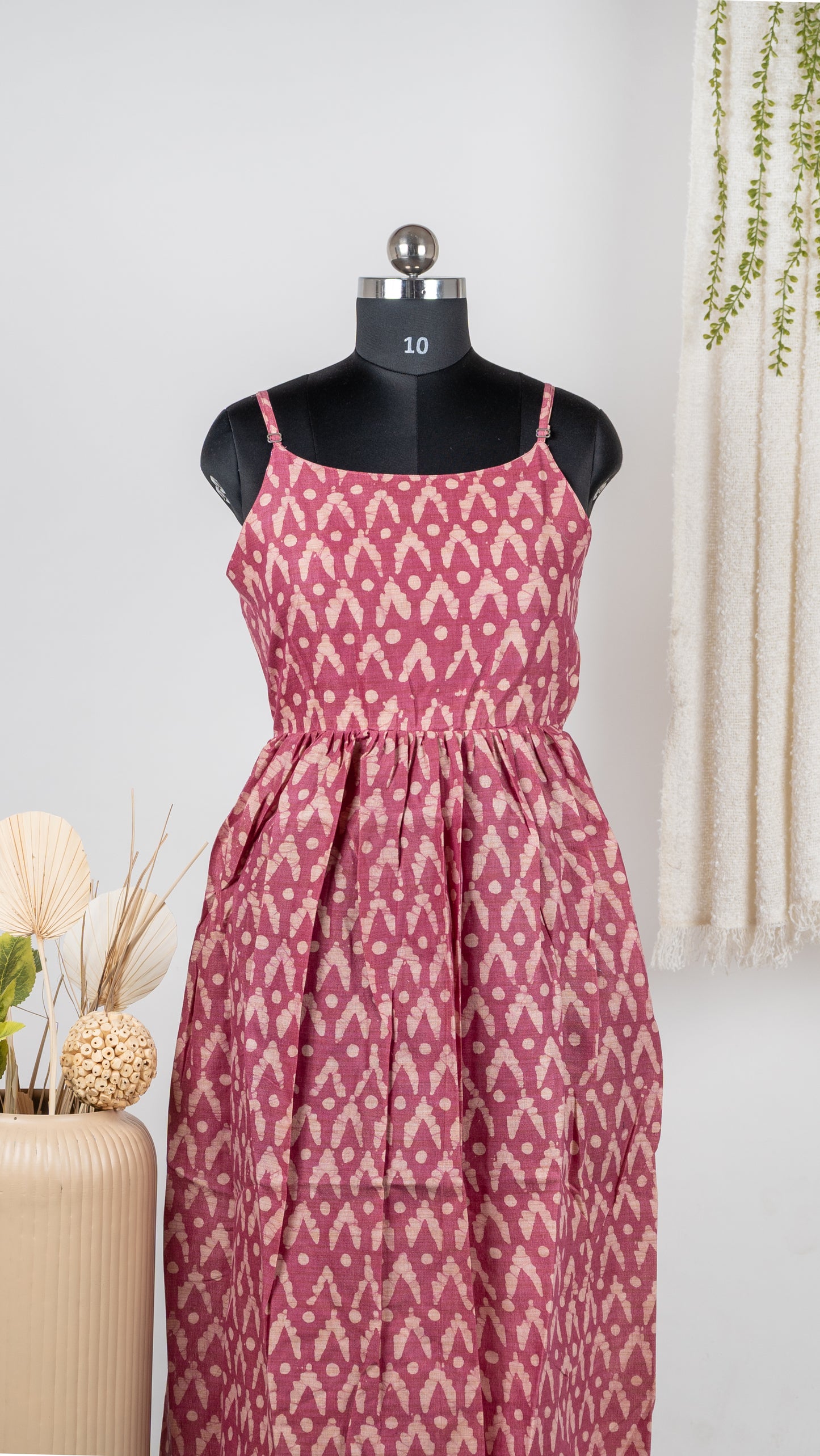 Ripe Cherry Ikat Print Dupion Sleeveless Dress