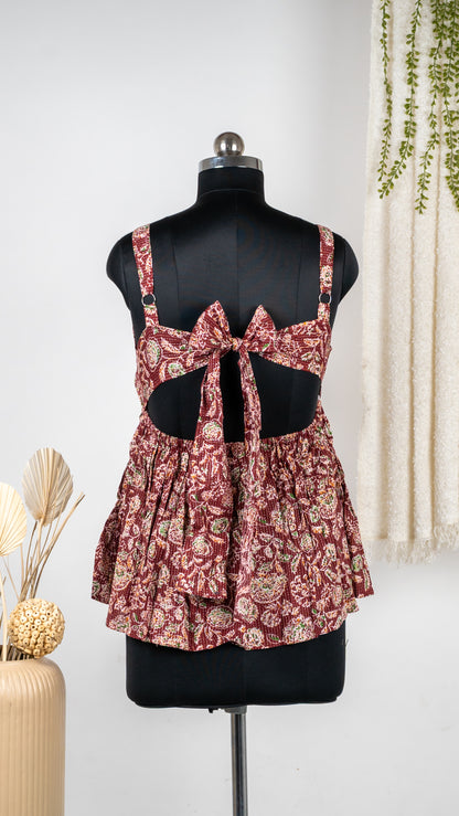 Boho Print Cotton Tie-Back Women's Dress