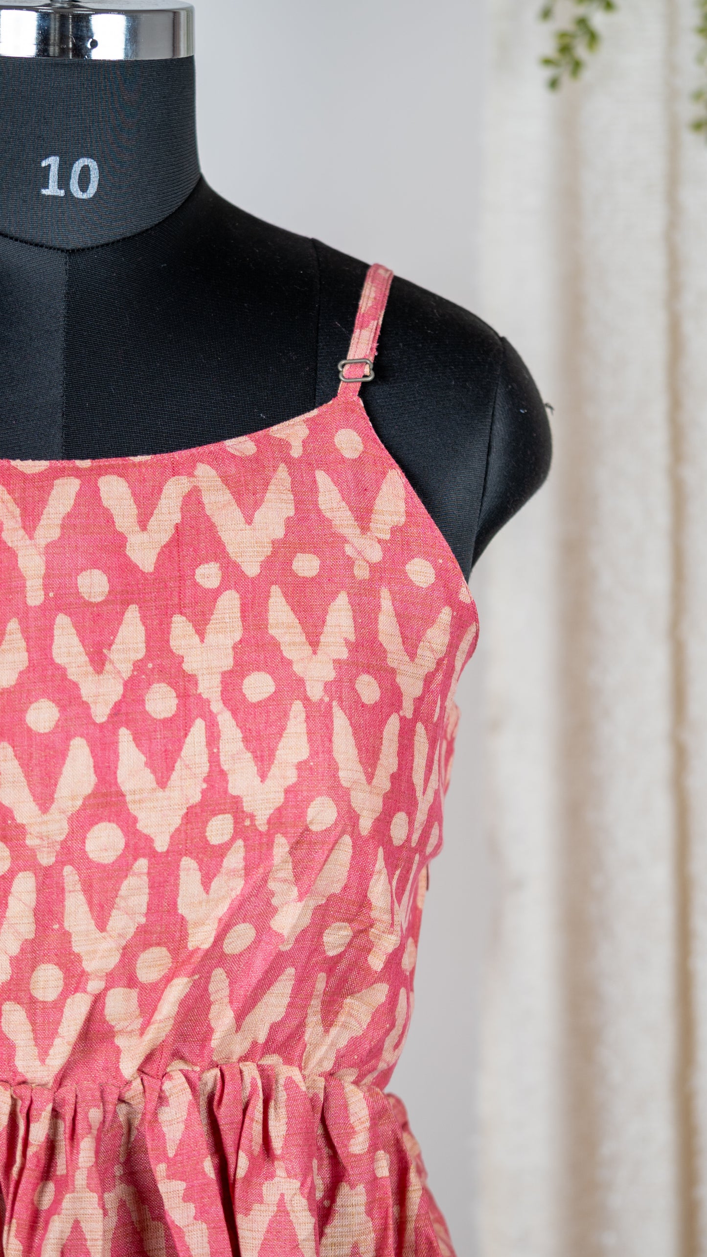 Red Ikat Print Dupion Sleeveless Dress