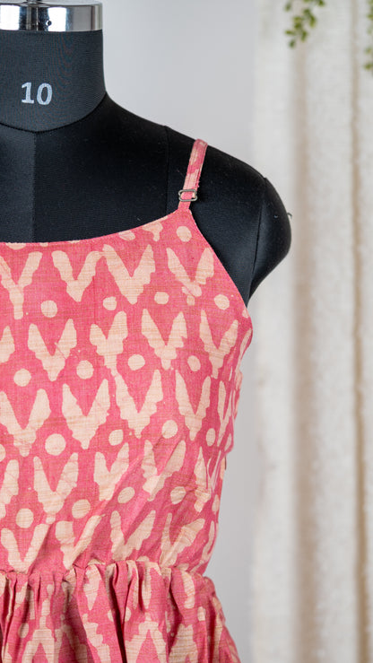 Red Ikat Print Dupion Sleeveless Dress
