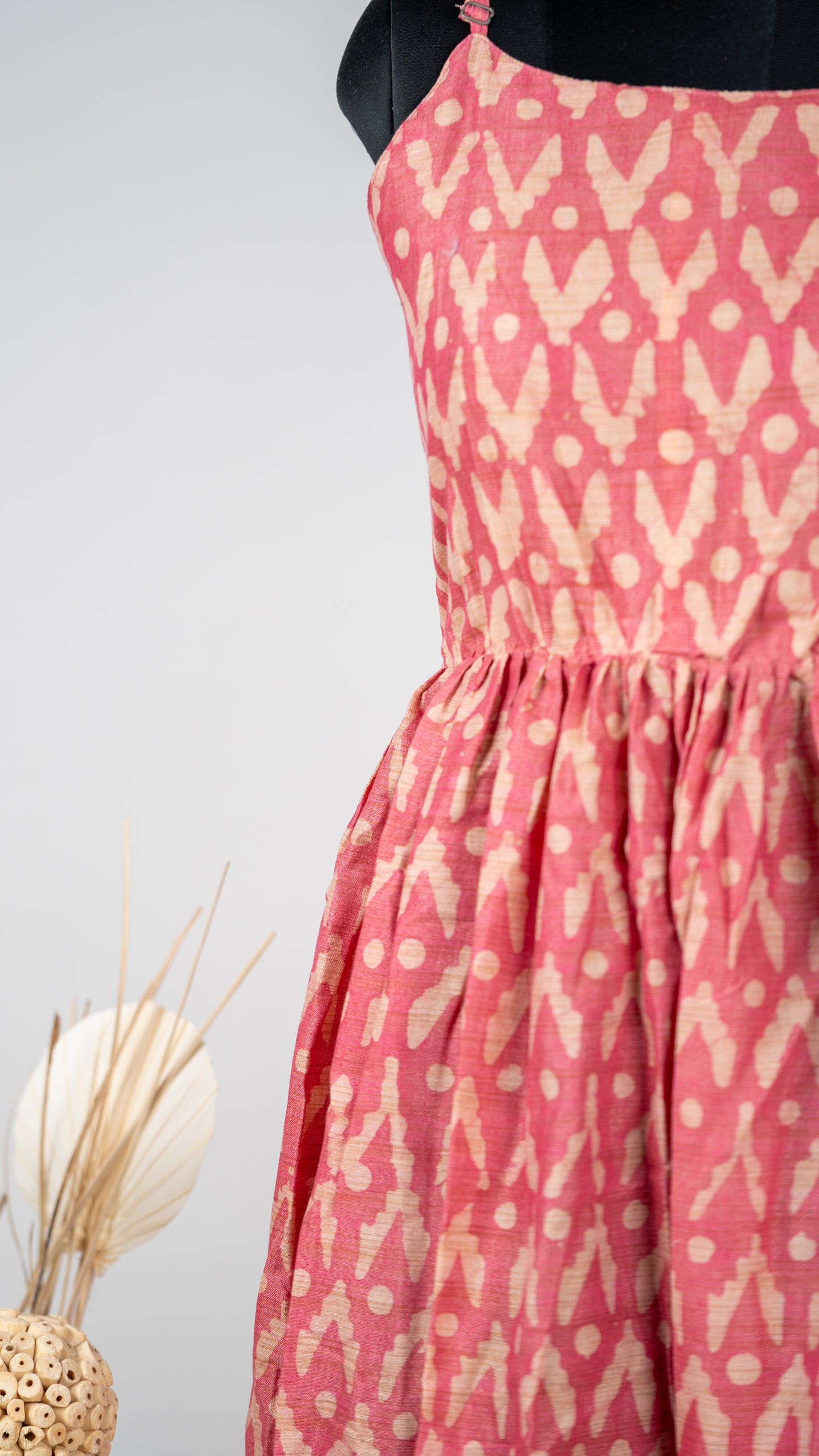 Red Ikat Print Dupion Sleeveless Dress