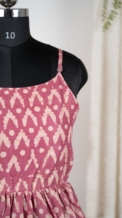 Ripe Cherry Ikat Print Dupion Sleeveless Dress