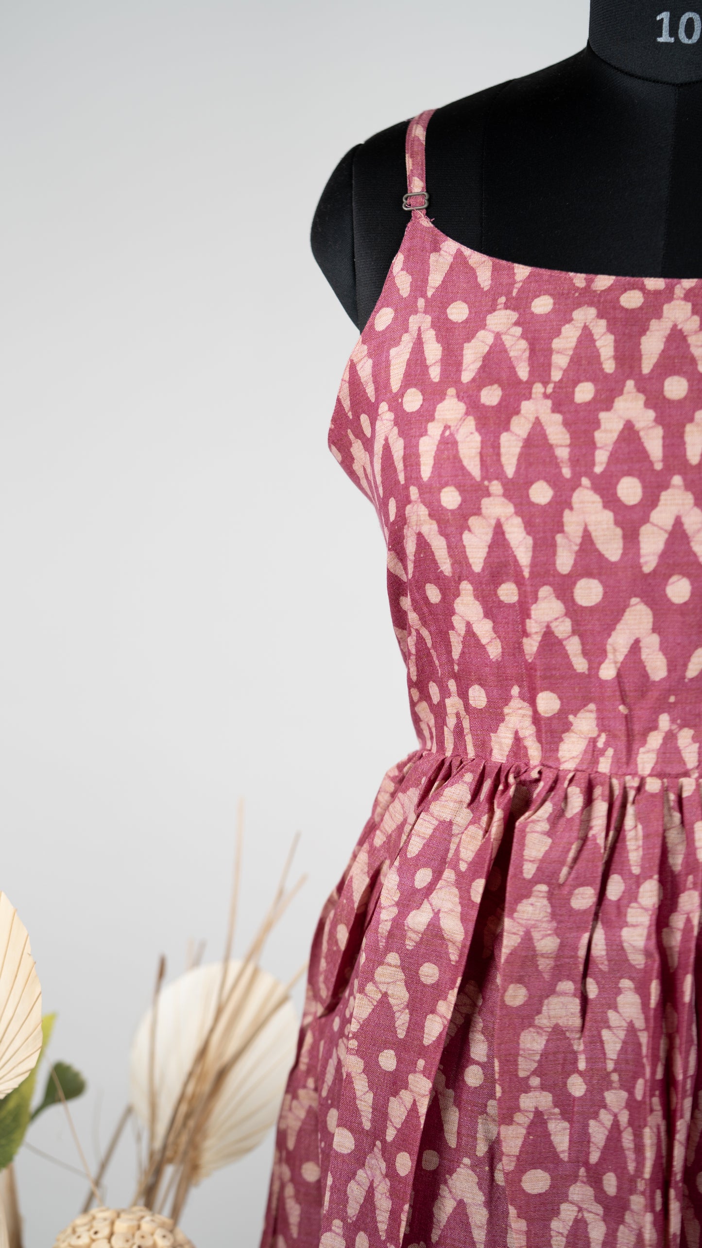 Ripe Cherry Ikat Print Dupion Sleeveless Dress