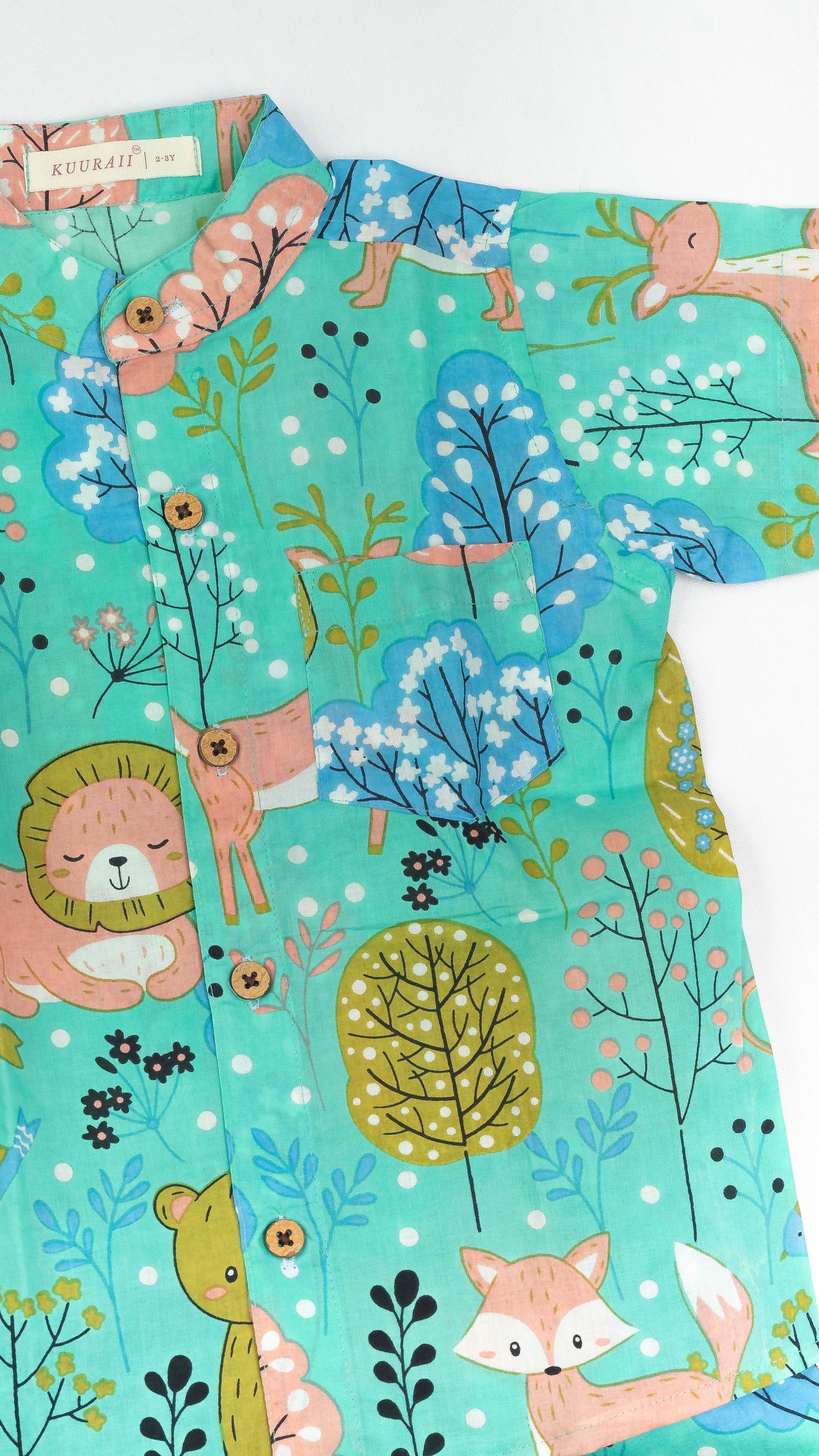 Green Lion Print Cotton shirt and shorts set