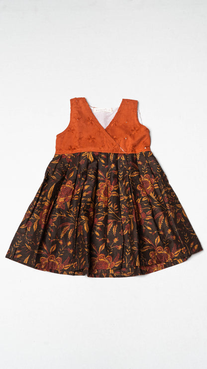 Brown Floral Two Tone Cotton Dress