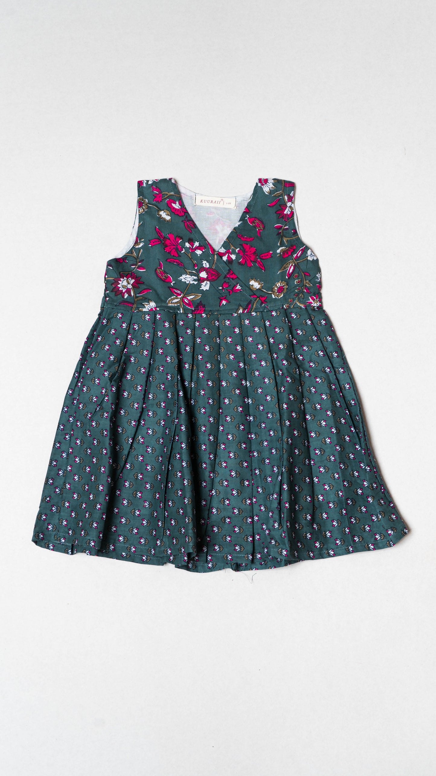 Grey and Pink Floral Cotton Dress