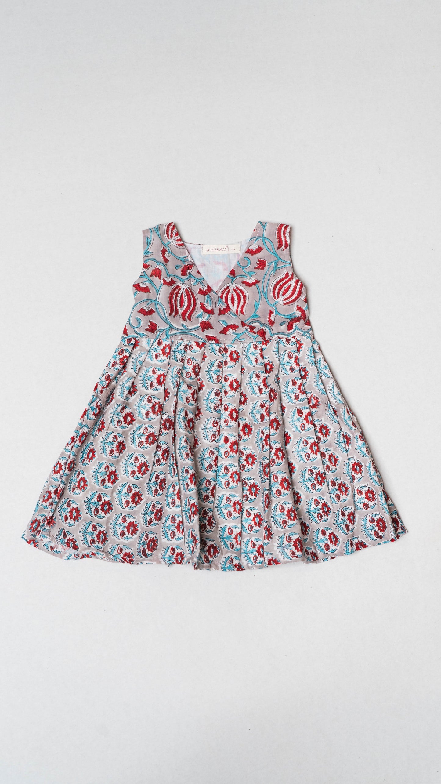 Grey Multi-colour Floral Pattern Cotton Dress
