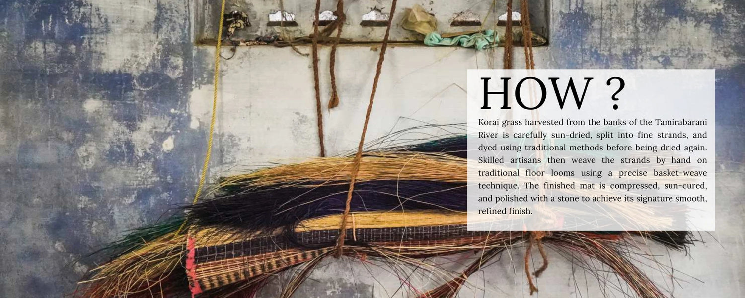 Textile craft with natural fibers and a question mark, set against a textured wall.