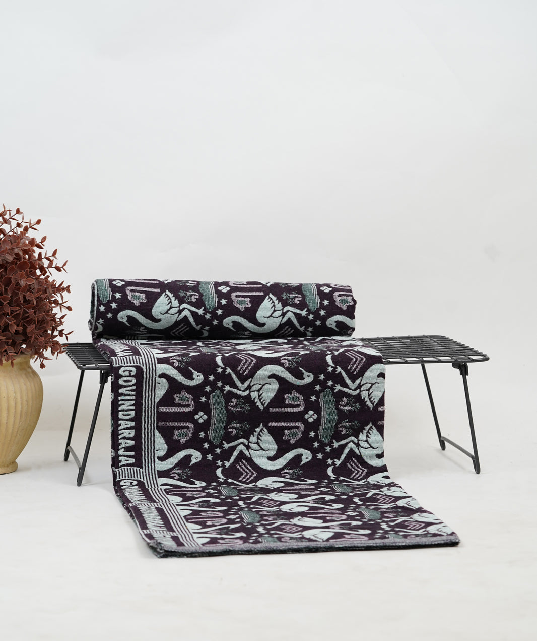 G. Raja Chennimalai Bedsheet Maroon Flamingo
