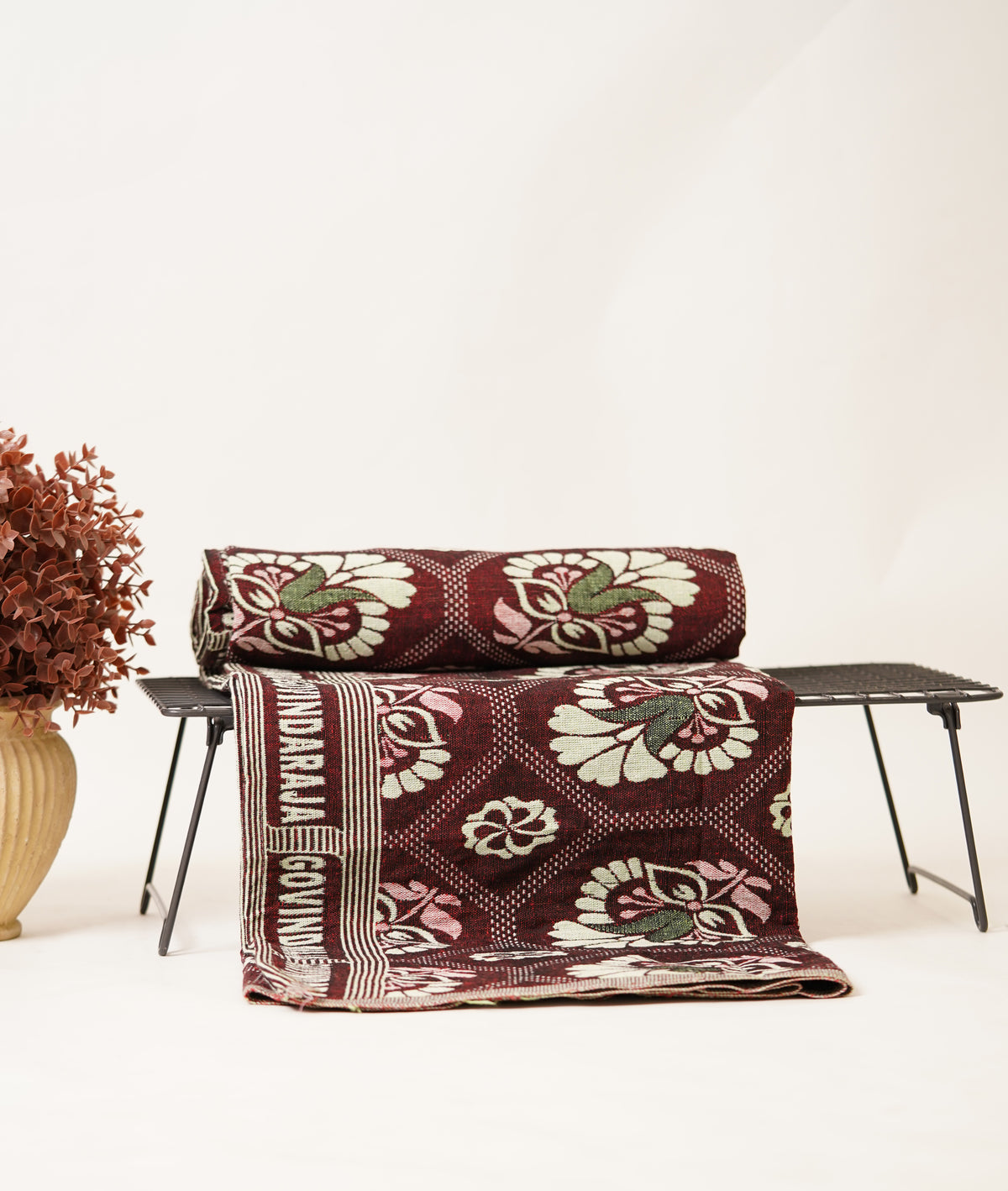 G. Raja Chennimalai Bedsheet Maroon Heritage Bloom