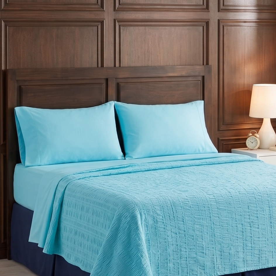 Premium handloom stripe emboss Chennimalai Super King Size Bedspread - Sea Breeze