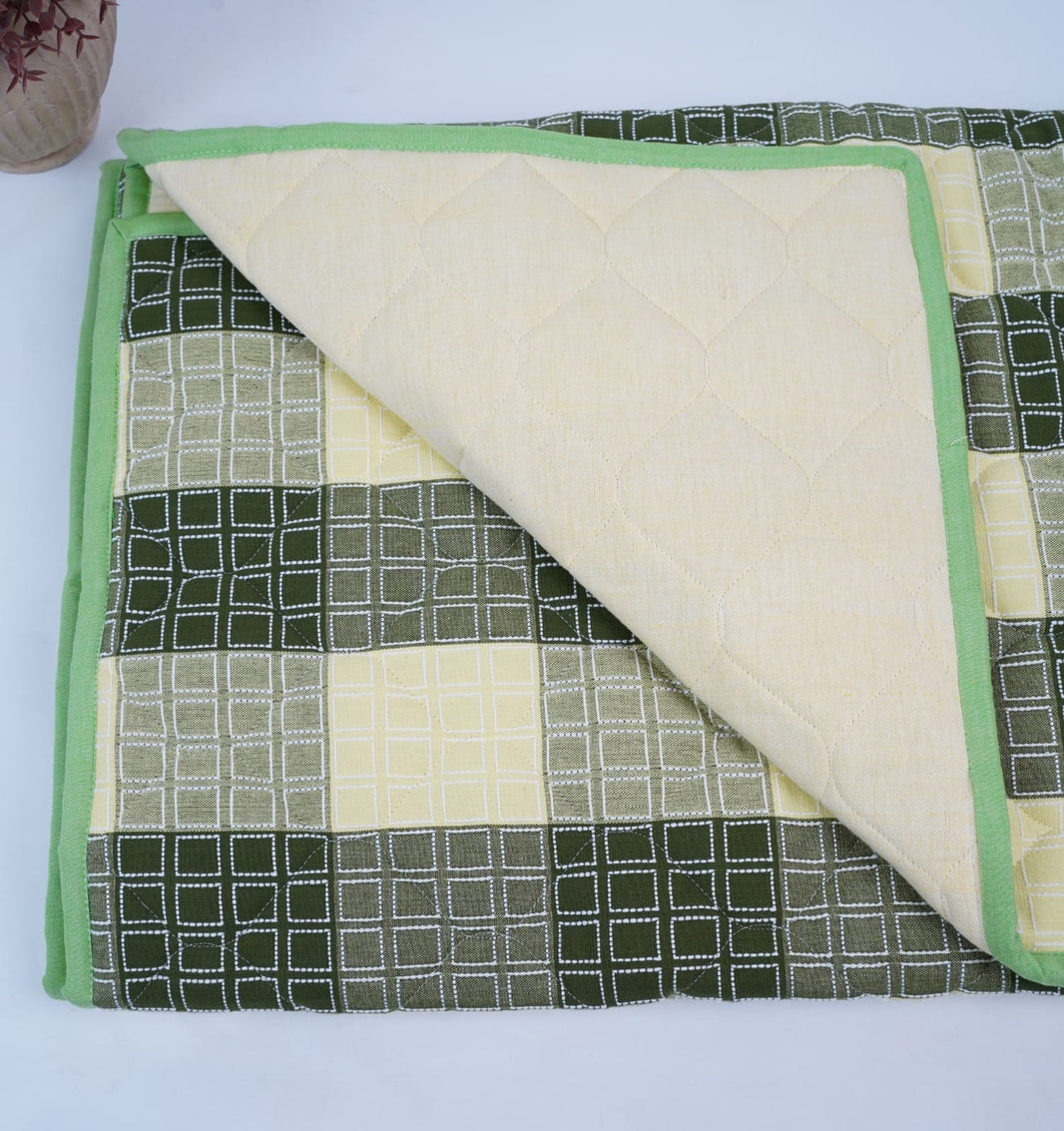 Premium Handloom Single Cot Chennimalai Quilt - Green Heaven