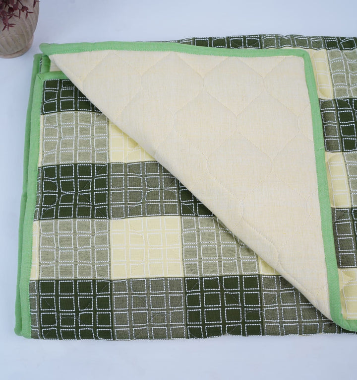 Premium Handloom Single Cot Chennimalai Quilt - Green Heaven