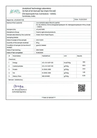 Test report - Green Gram Paasi Payaru