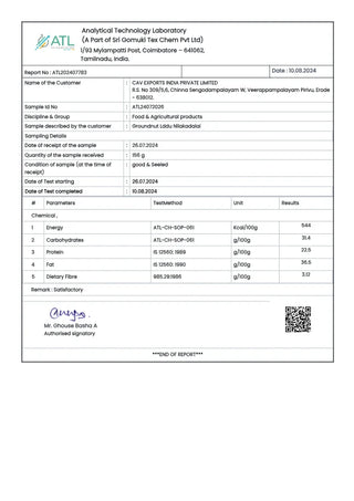 Test report - Groundnut Lddu Nilakadalai